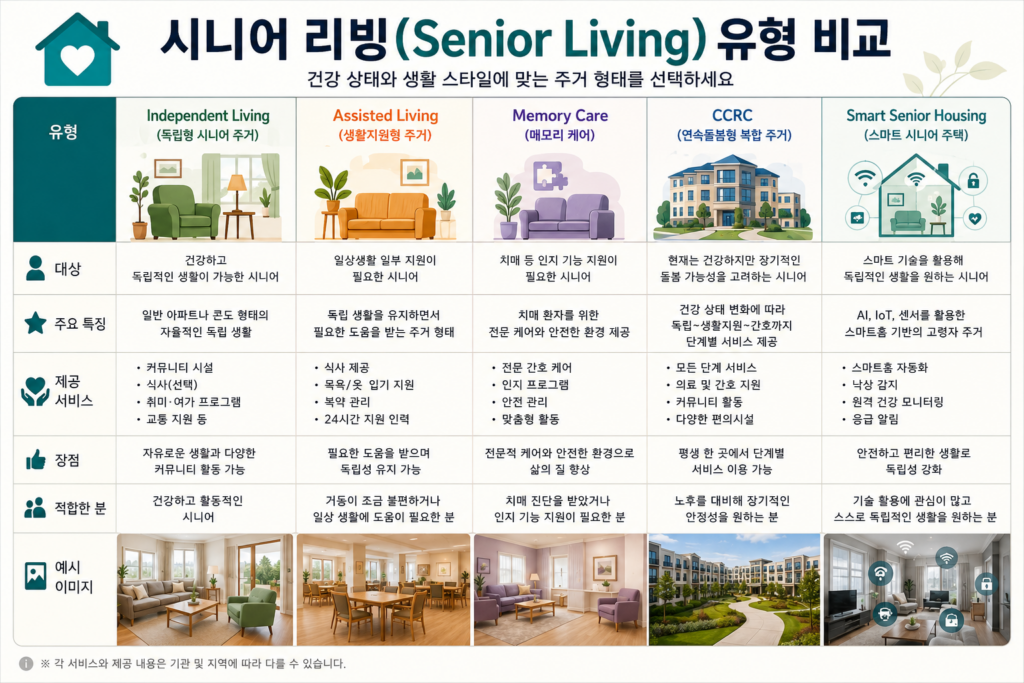 시니어리빙 (Senior Living) 유형 비교